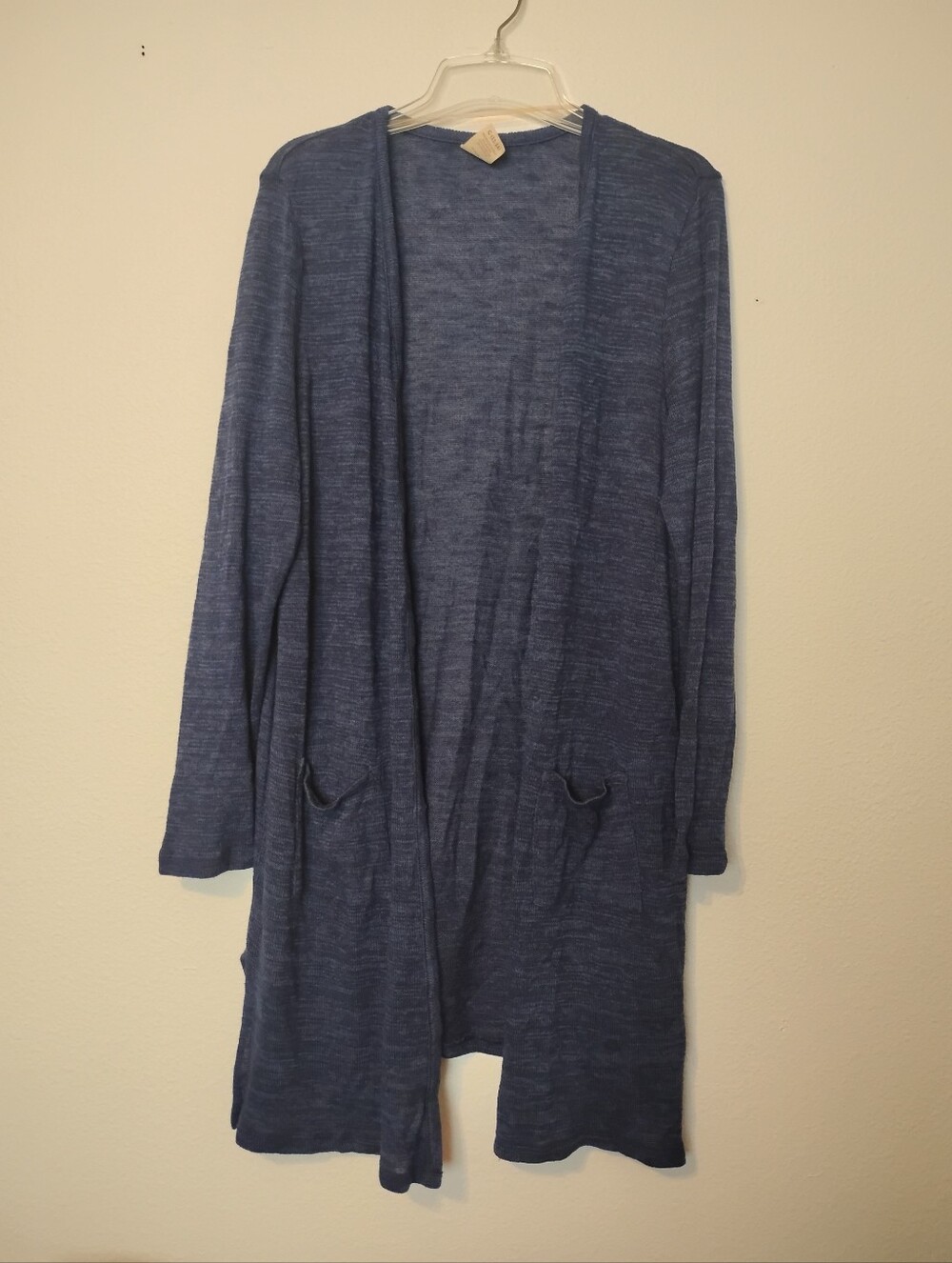Faded Glory Blue Knit Cardigan Duster W/Pockets